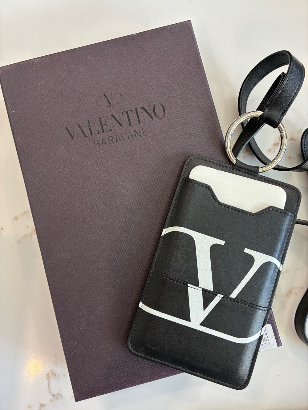 Valentino Black & White Card Holder Lanyard NWT